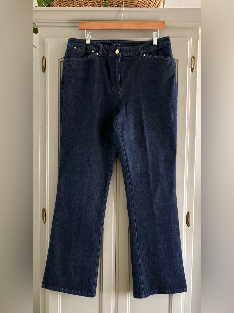 JONES NEW YORK Satin Trim Dark Wash Bootleg Dress Trouser Jean | Size 12